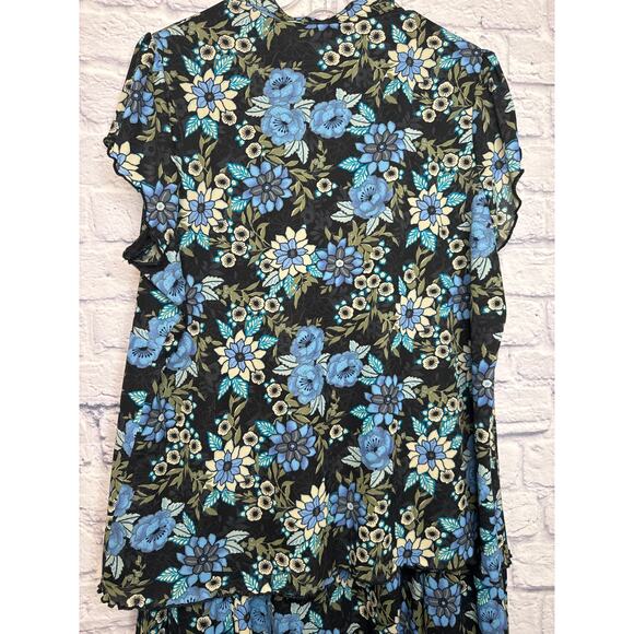 Sag Harbor Woman Vntg Blue Floral Short Sleeve Midi Skirt 2 Pc Set SZ L /XL NWOT - Picture 5 of 5